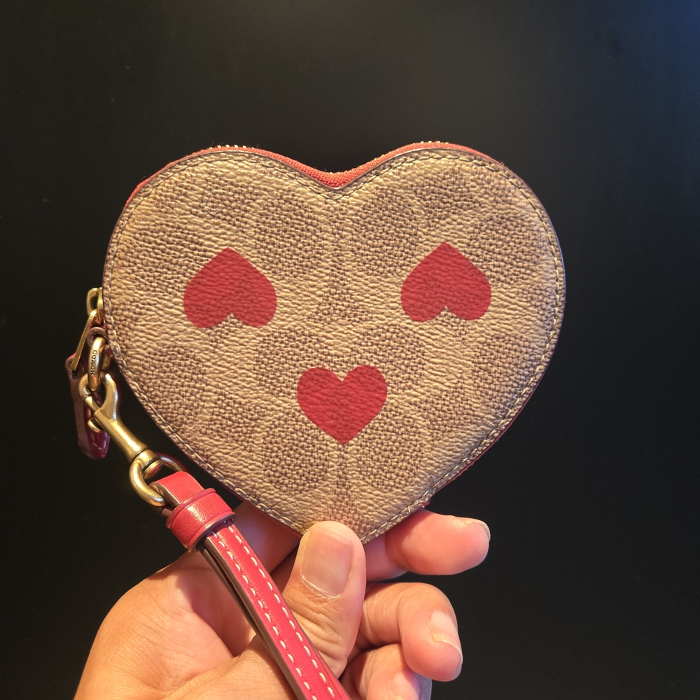 Coach Heart-Shaped Tan and Red Wristlet
